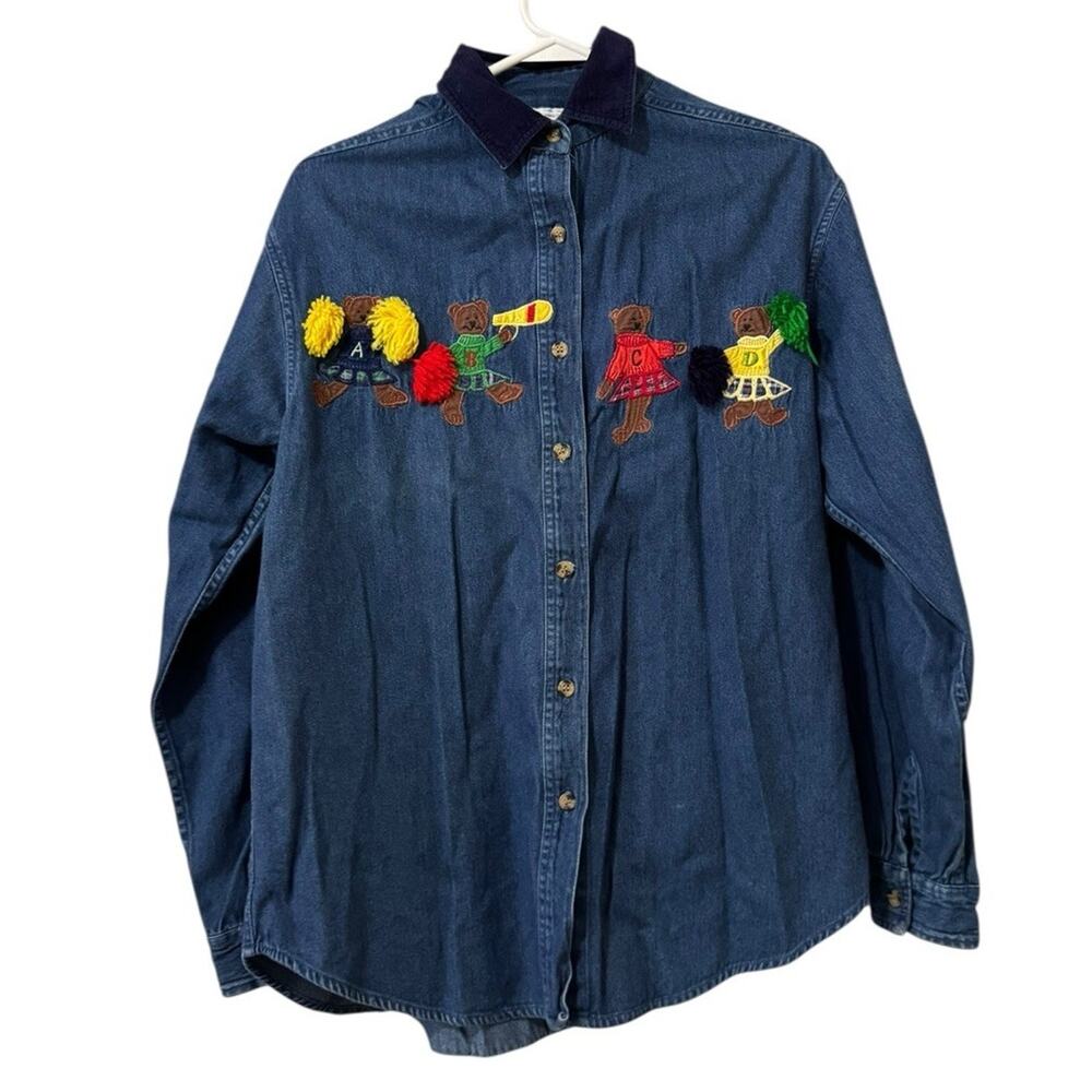 Casey & Max Women Size Small Button Down Denim Shirt Embroidered Teacher Classic